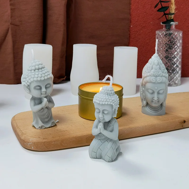 Buddha Statue Dome Candle Silicone Mold Avalokitesvara Tathagata Four-faced Buddha Gypsum Soap Cement Resin Mould Home Decor