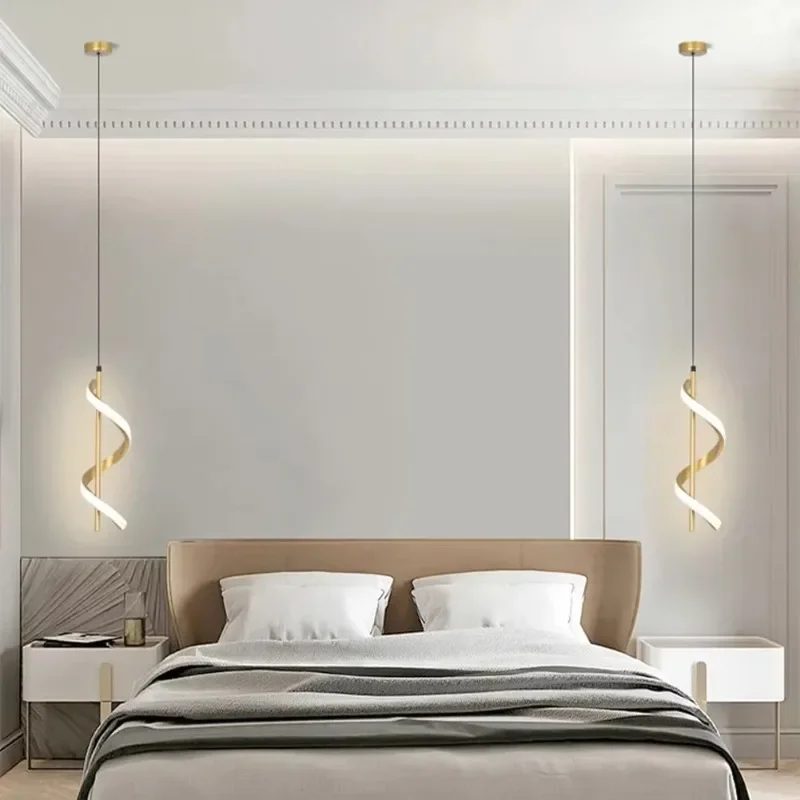 

Nordic Modern Chandelier Lamp Indoor Home Light Decor Minimalist Strip Room Spiral Hanging Lamps