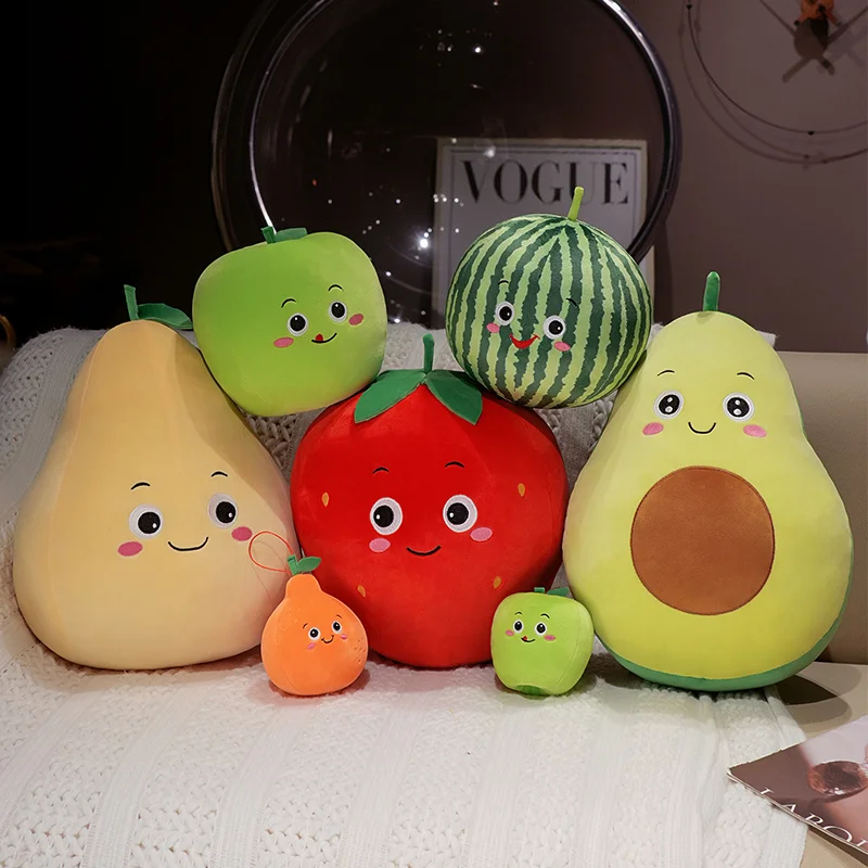 Jouets en peluche 3D fruits pastèque pomme, nouvelle poupée en peluche avocat fraise dessin animé Orange poire pendentif fruits décor cadeaux