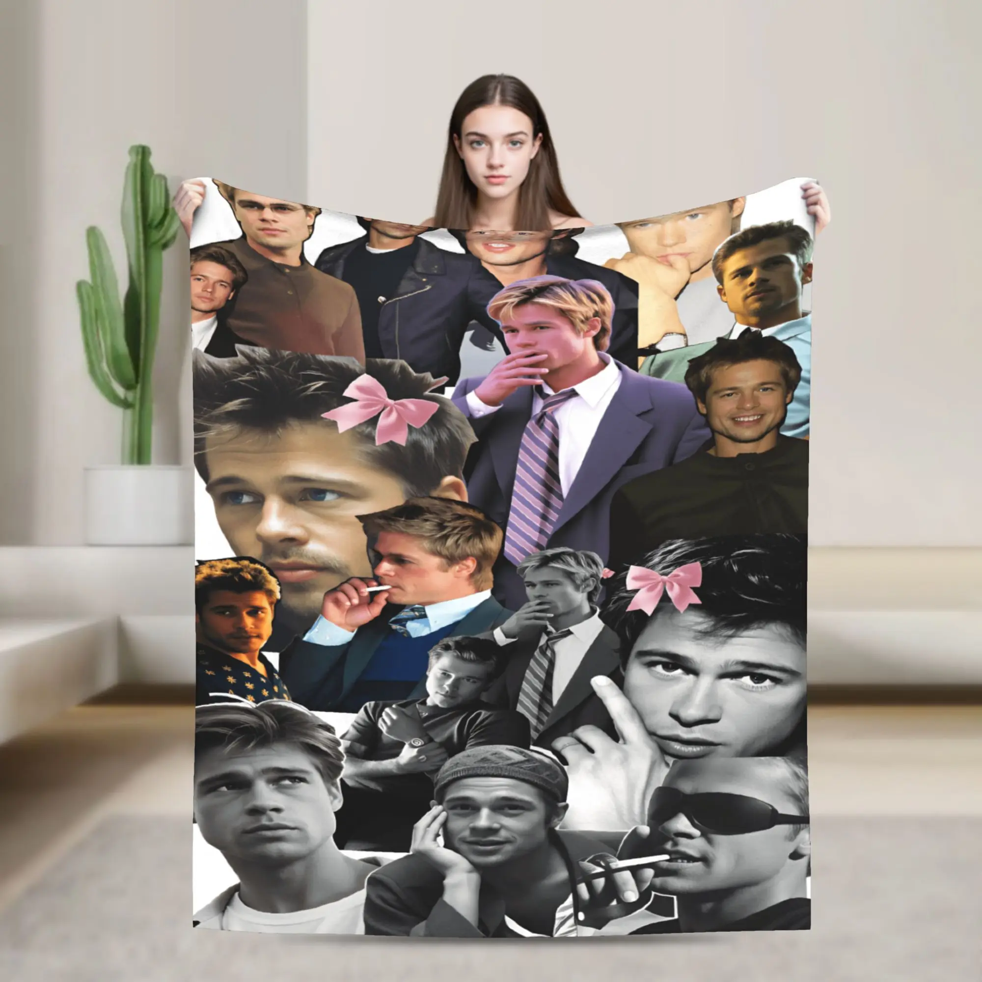 B-Brad Pitts Photo collage Plush Blanket Child  Flannel Throw Blanket For Couch Bed Warm Custom Quality Bedspread Birthday Gift