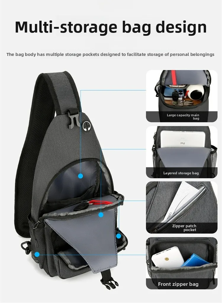 New Men's Crossbody Bag, Fashionable and Multi-functional Chest Bag, Fresh Single-shoulder Bag for Outdoor Leisure Travel