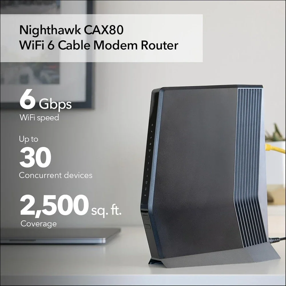 Nighthawk Cable Modem with Built-in WiFi 6 Router (CAX80) - Compatible All Major Providers incl. Xfinity, Spectrum, Cox Plans Up