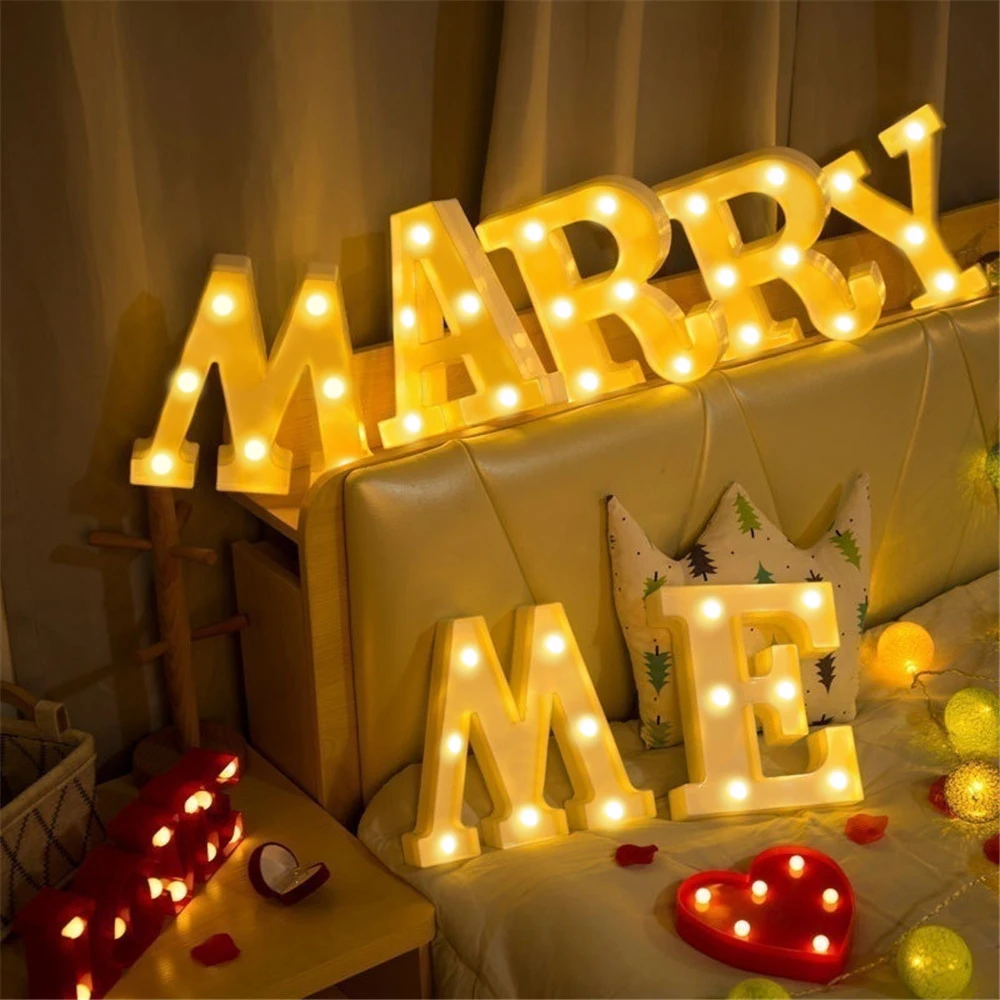 LED Luminous Alphabet Letter Night Lights, Number Lamp, Home Light, Casamento, Aniversário, Decoração de Natal, 16cm