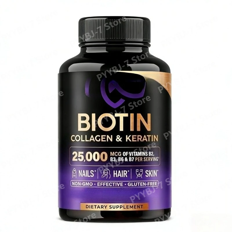 Biotin Collagen Hyaluronic Acid Keratin Supplement Hair Growth Support Skin Nails Vitamins B2 B3 B6 B7 B1 Women Men 60 Capsules