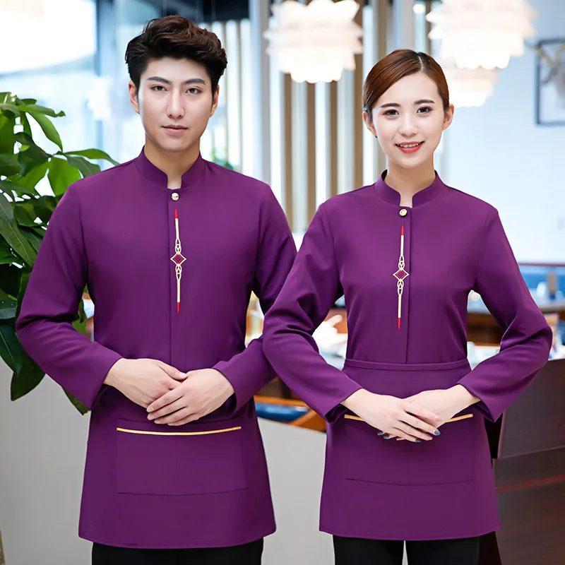 โรงแรมชุดทํางานฤดูใบไม้ร่วงฤดูหนาวผู้หญิงหม้อร้อนร้านอาหารบาร์บีคิวร้านอาหาร Tea House สไตล์จีน Waiter แขนยาว Unisex