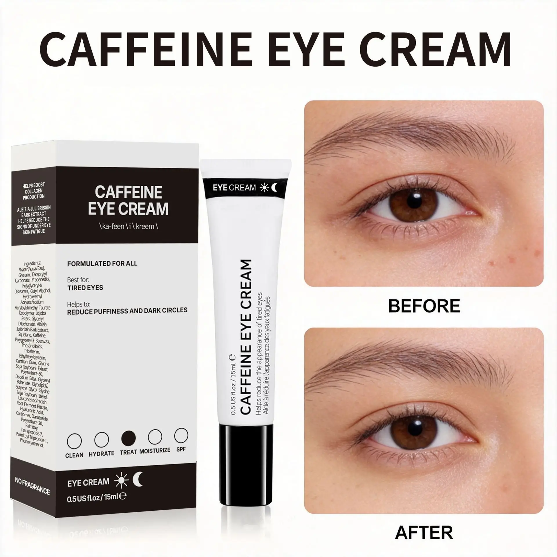 15ml Caffeine Eye Cream Firming Lifting Reduce Puffiness, Dark Circles and Fine Lines Lightweight Under-Eye Care For All Skin