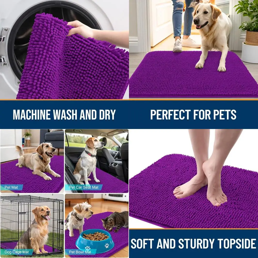 

40x32 Absorbent Non-Slip Door Mat for Dogs, Quick-Dry Chenille Mud Mat, Indoor Entryway Carpet for Muddy Paws