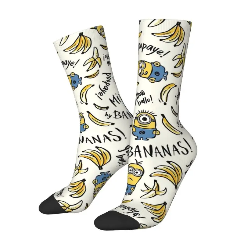 Custom Cool Print M- Minions Cartoon Socks for Women Men Stretchy Summer Autumn Winter M- Minions Bananas Crew Socks