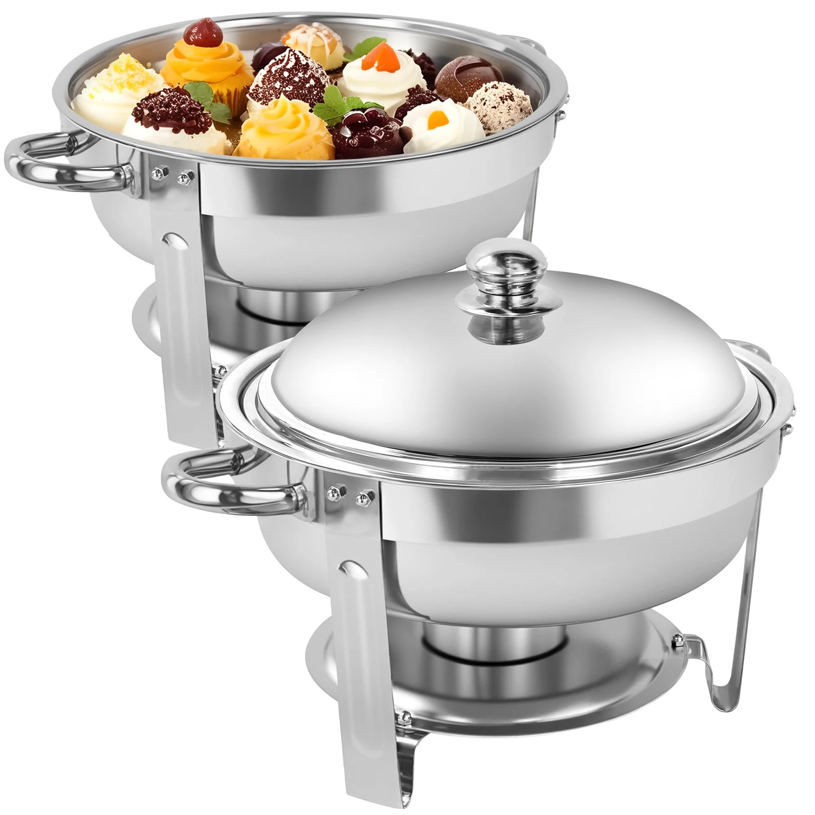 BHB 6QT Round Chafing Dish Buffet 2/4/6 Pack, Stainless Steel Food Warmers for Parties Buffet Catering Events Dinners