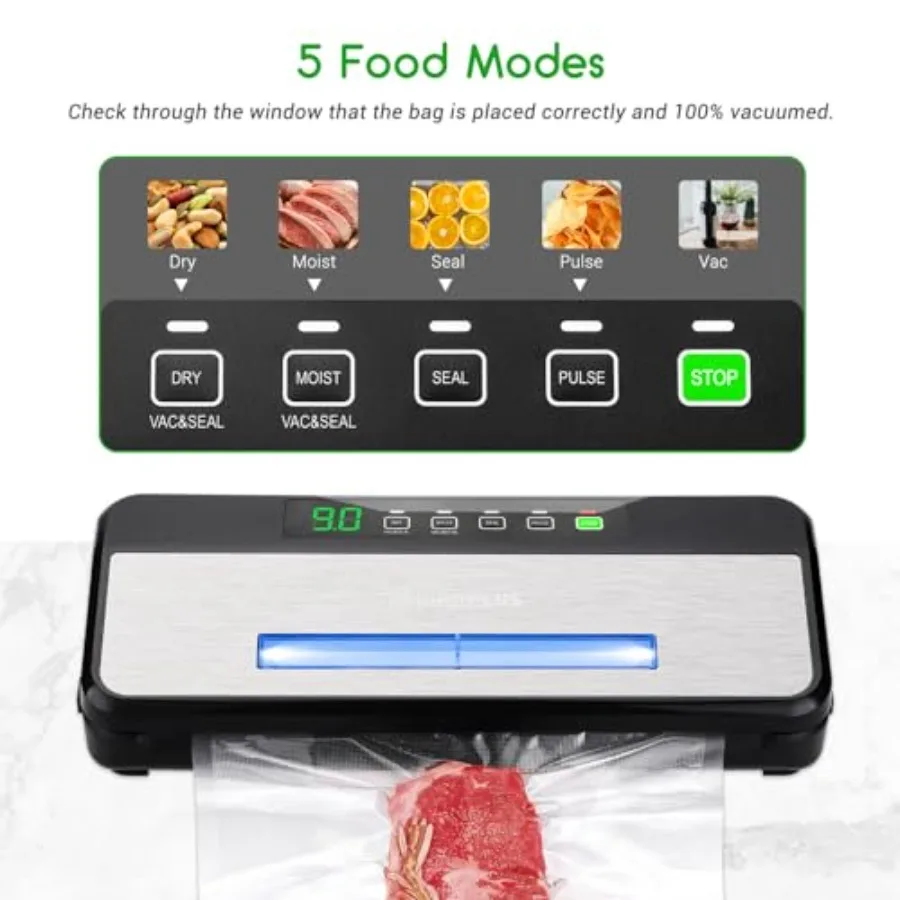Macchina per sottovuoto per alimenti con sigillatura dell'aria con OneTouch Opzione facile per la conservazione degli alimenti Modalità di tenuta Vac a impulsi umidi e asciutti 9in1 Vacuu