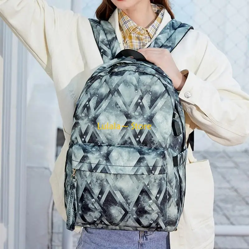 

Y4QA Womens Printed Backpack with USB Charging Port Large Capacity Backpack Lunch Bag