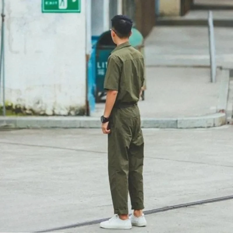 

Retro Japanese Ins Trendy Men's Short Sleeve Workwear Overalls Set Fashion Brand Outdoor Style