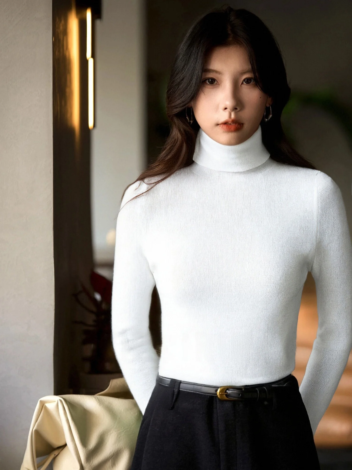 

Свитер Chivirin: длинный, с высоким воротником, из шерсти, облегающий, универсальный, для женщин, весна-осень, цветной