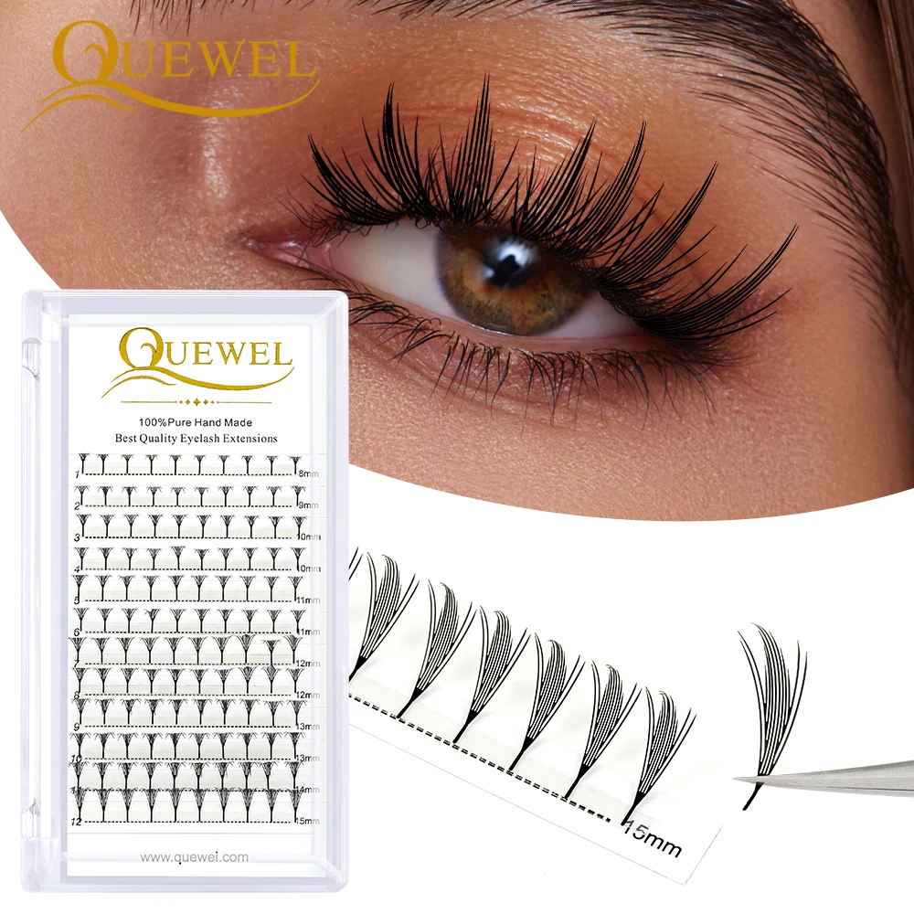 ขนตาปลอม Quewel Premade Spire Fairy Wings แบบอนิเมะ เนื้อนุ่ม ฟู ระยิบระยับ สำหรับต่อขนตา Comic 0.07 C/D Curl Chunk Lash