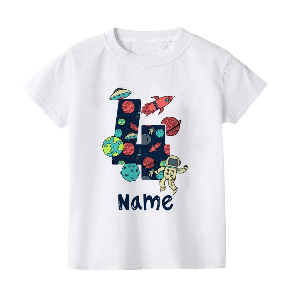 Personalized Birthday Kid Shirt Space Astronauts Number Print T-shirt Boys Clothes Custom Name Child Shirts Kid Birthday Gift