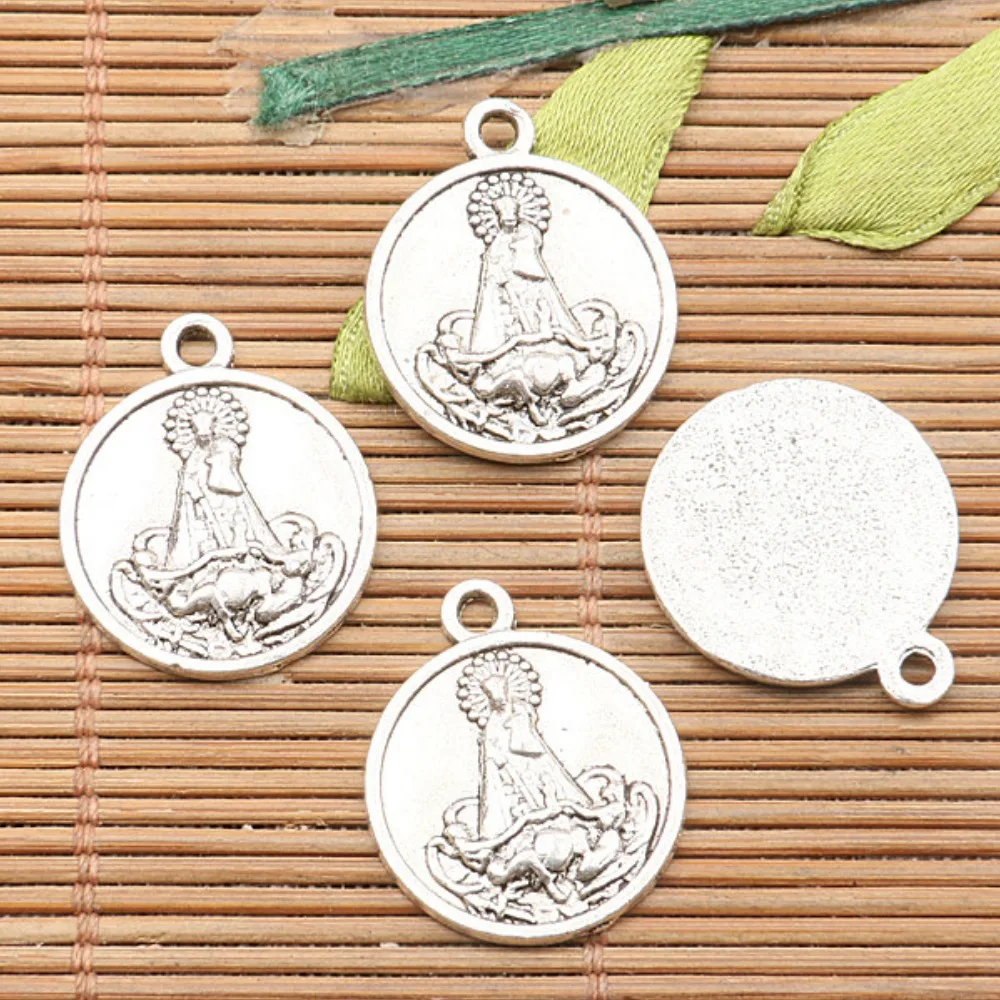 15PCS 18mm hole 1.8mm TIBETAN SILVER COLOR ROUND SHAPED RELIGIOUS PORTRAIT CHARMS H3632