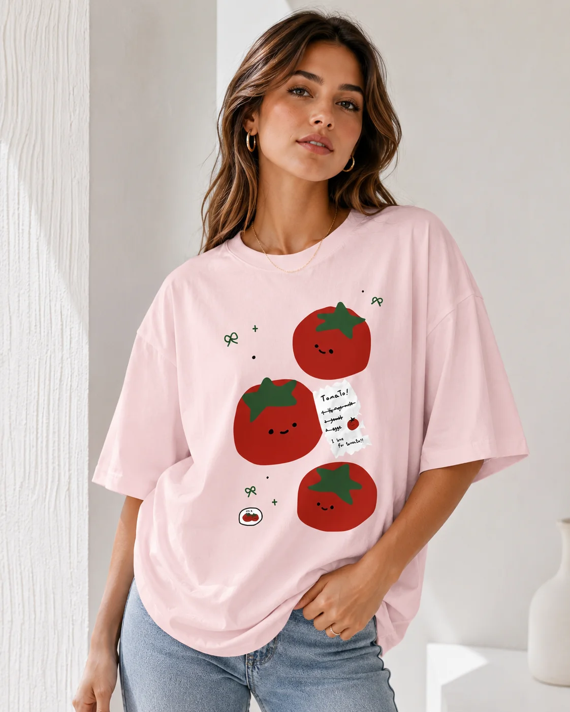 2026 Spring/Summer New Women's Soft and Cute Smile Tomato Printed Short Sleeved T-shirt Fresh Street Wear Eye Catching Top