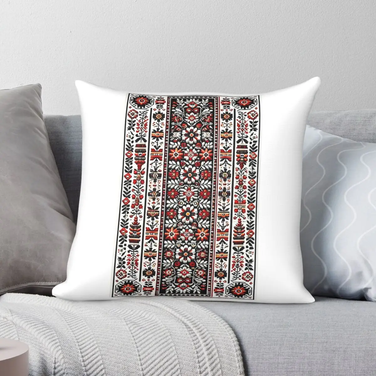 Ukrainian Embroidery Square Pillowcase Polyester Linen Velvet Pattern Zip Decor Room Cushion Cover Wholesale