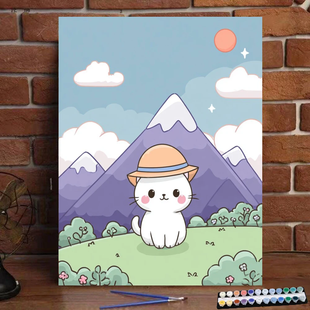 

Painting by Numbers Oil colored Colorful White cartoon kitten Digital Painting Handmade Adult Children Gift Wall Decoration D