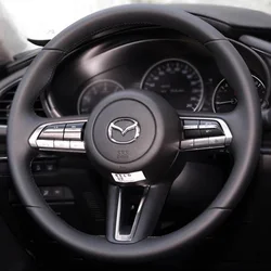 Hand-Stitched Non-slip black genuine Leather Car Steering Wheel Cover For Mazda CX-30 CX30 2020-2023 Mazda 3 Axela 2020-2022
