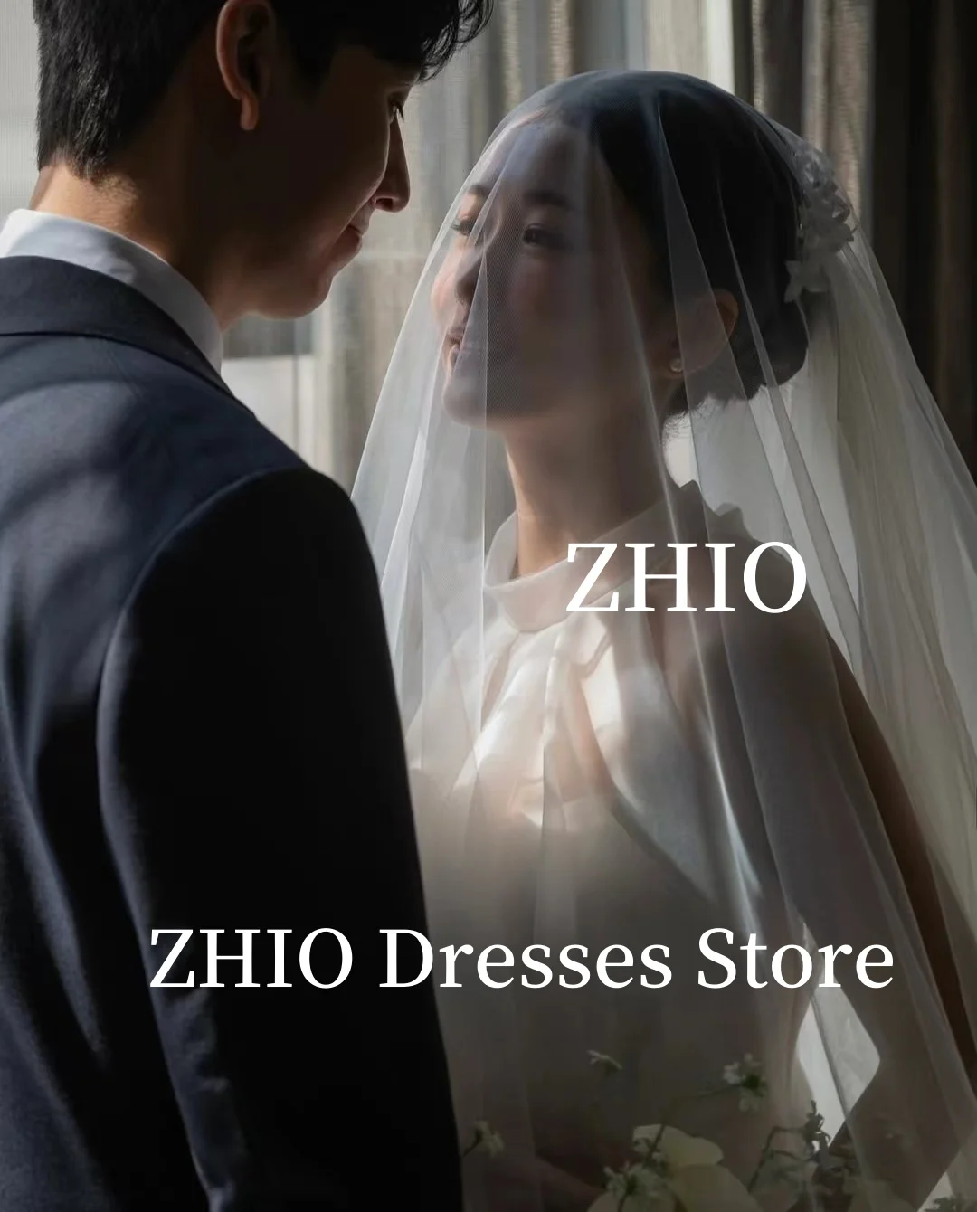 ZHIO Elegant Wedding Dresses A-Line Halter Floor Length Sweep Train Backless Bridal Gown Korea Photo Shoot Customized Elegant