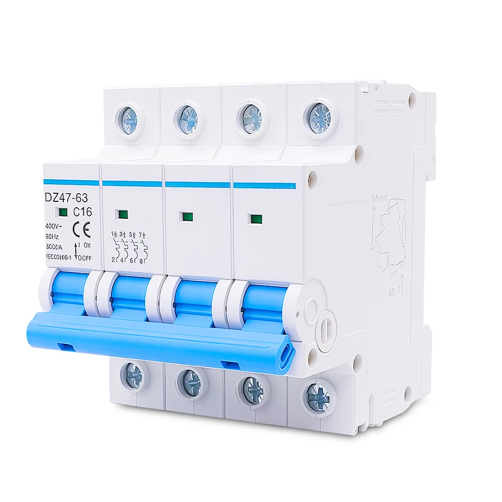 1Pcs DZ47-63 4P 16-63A Din Rail Four Pole MCB 400V High Current Distribution Box Industrial Power Control
