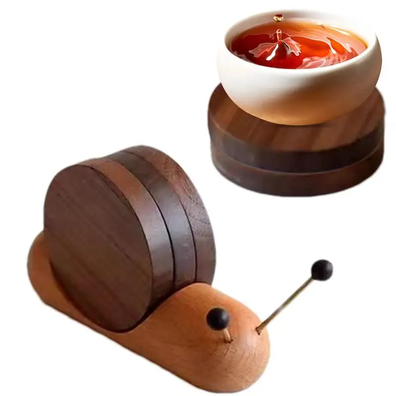 Snail Shaped Heat Insulation Pad Wood Cup Mat Drink Coasters With Magnet Placemats For Table Creative Gifts For Dining Table