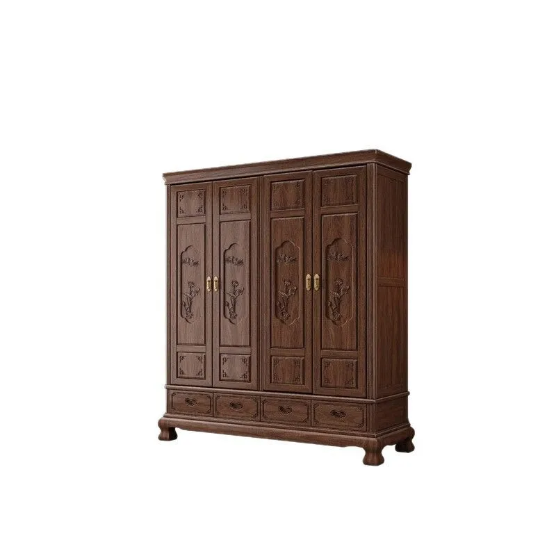 bedroom with carved storage cabinet, all solid wood opposite door, high-end push-pull wardrobe