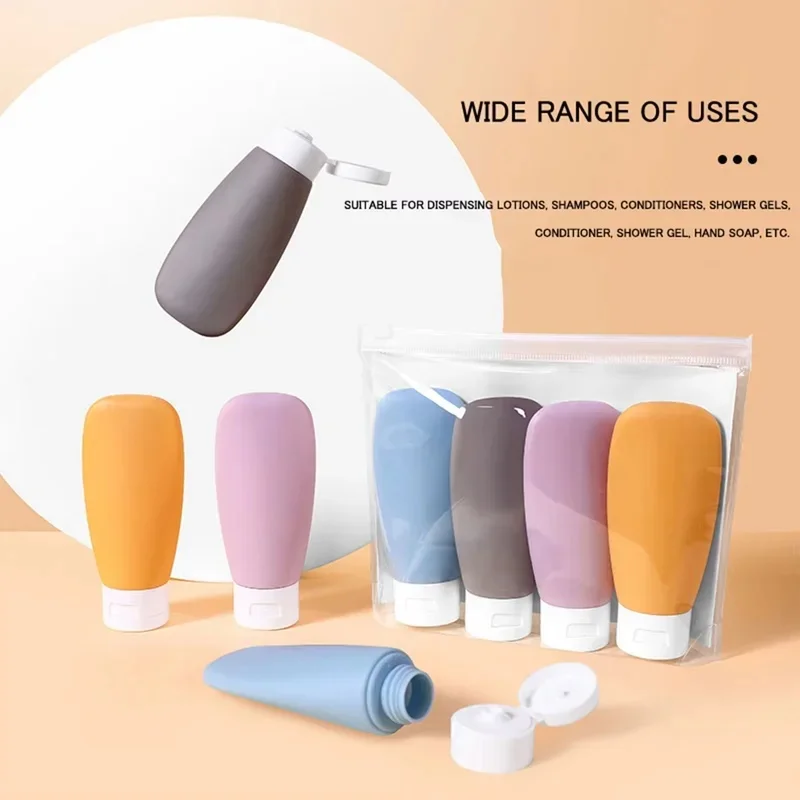 Image of Reiseflaschen 4 Stück, auslaufsicher, tragbar, nachfüllbar, quetschbare Toilettenartikelbehälter für Shampoo, Lotion, Duschgel