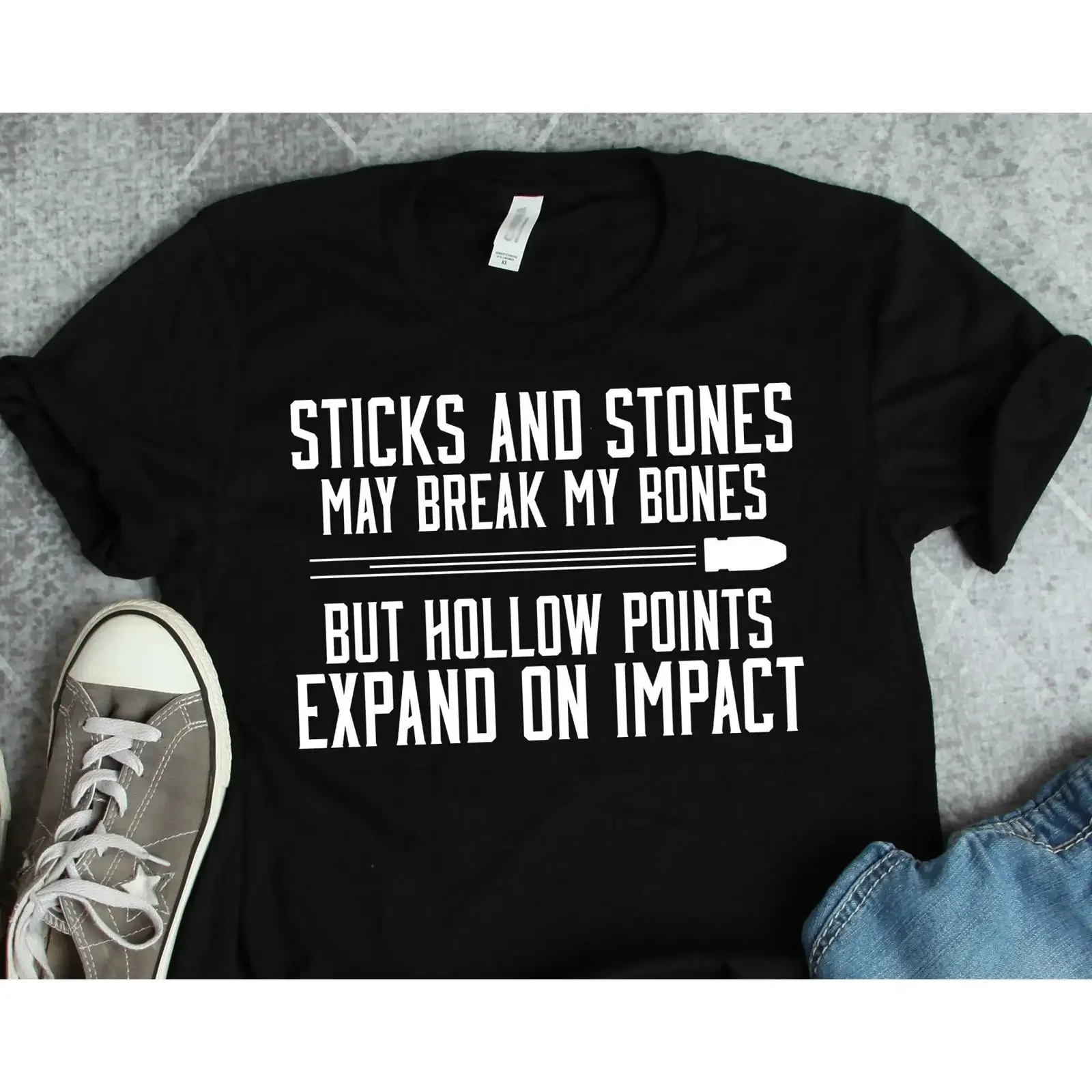 Hollow Points Sticks and Stones Gun T Shirt Owner Pro 2nd AmendmenT Rights vintage Washed Stylish Slightly graphic Breathable