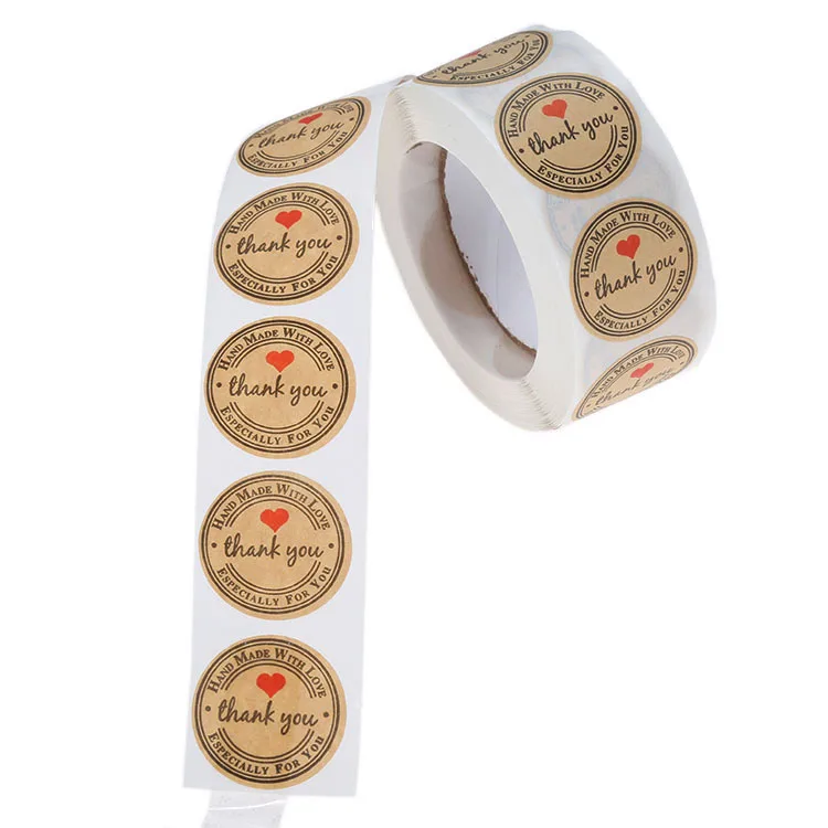 500Pcs Scrapbook Gift Baking Packaging Sticker Sealed Label Round Natural Kraft Paper Handmade Thank You Sticker Cute Stationery