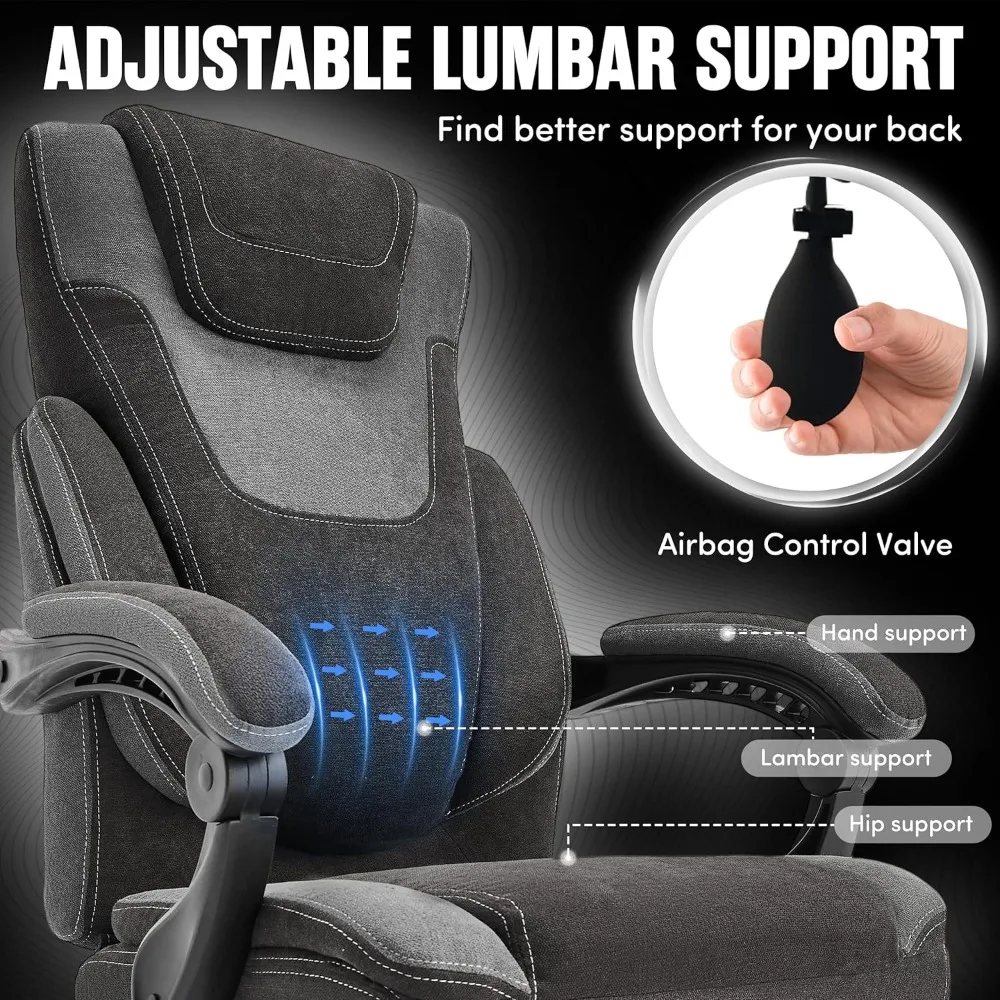 كرسي مكتب تنفيذي كبير وطويل مريح مع مسند للقدمين، مقعد عريض جدًا، دعم قطني قابل للتعديل لـ Comfortable High Bac