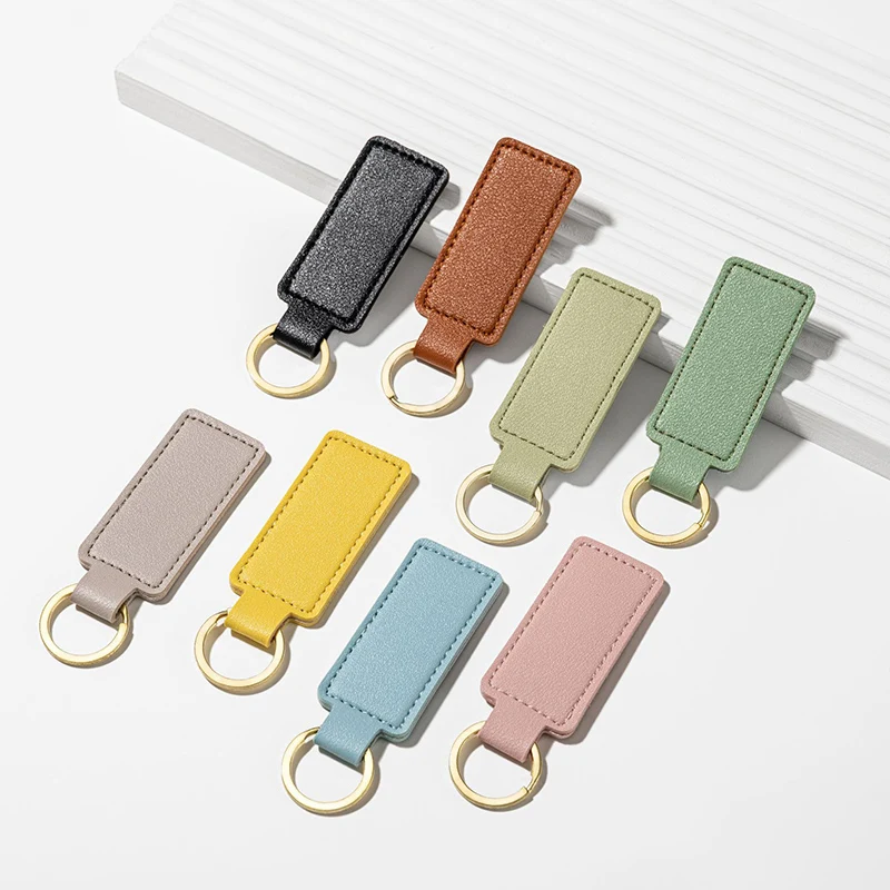 Set of Bright PU Leather Keychains, Double-Sided Car Keychains, Key Accessories—New, Simple, Unisex Keyrings