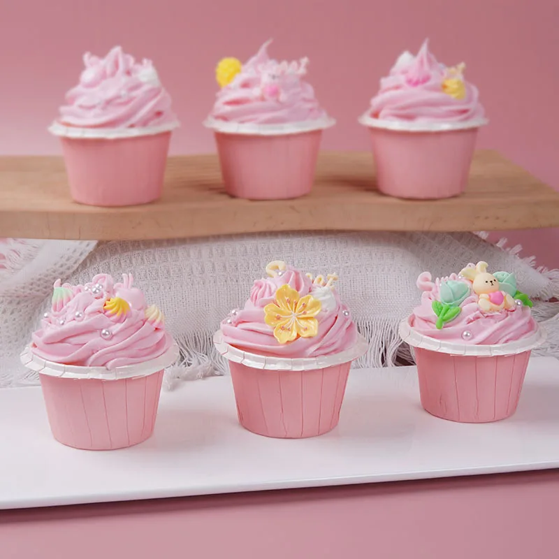 Artificial Mousse Cupcake Soft Dessert Pink Cake Snack Scaledecoration Simulation Food Model Refrigerator Stickers Home Decor