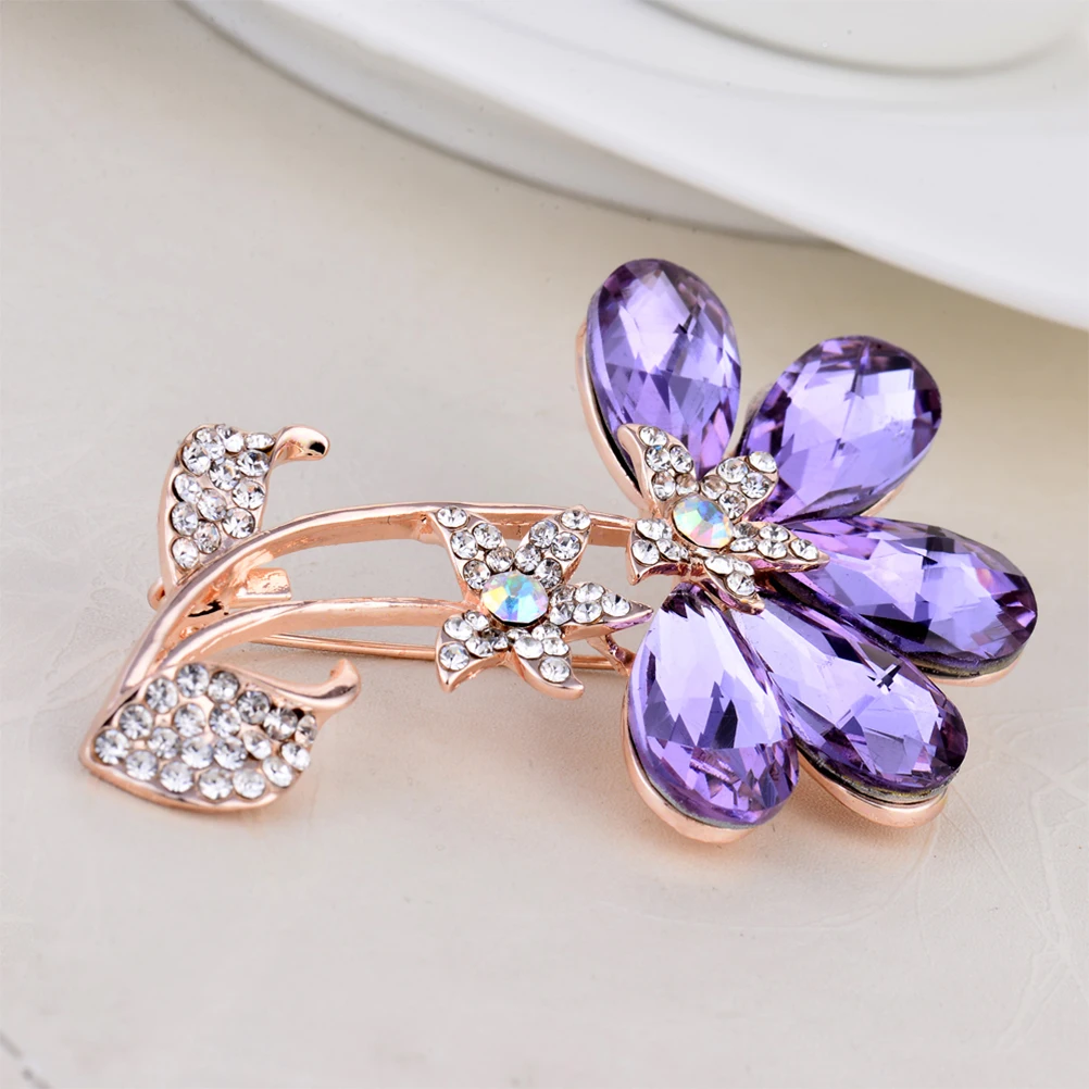 

Rhinestone Brooch Flower Women Breastpin Nature Miss Purple Lavender Crystal Decorative Pin for Wedding Party Gift