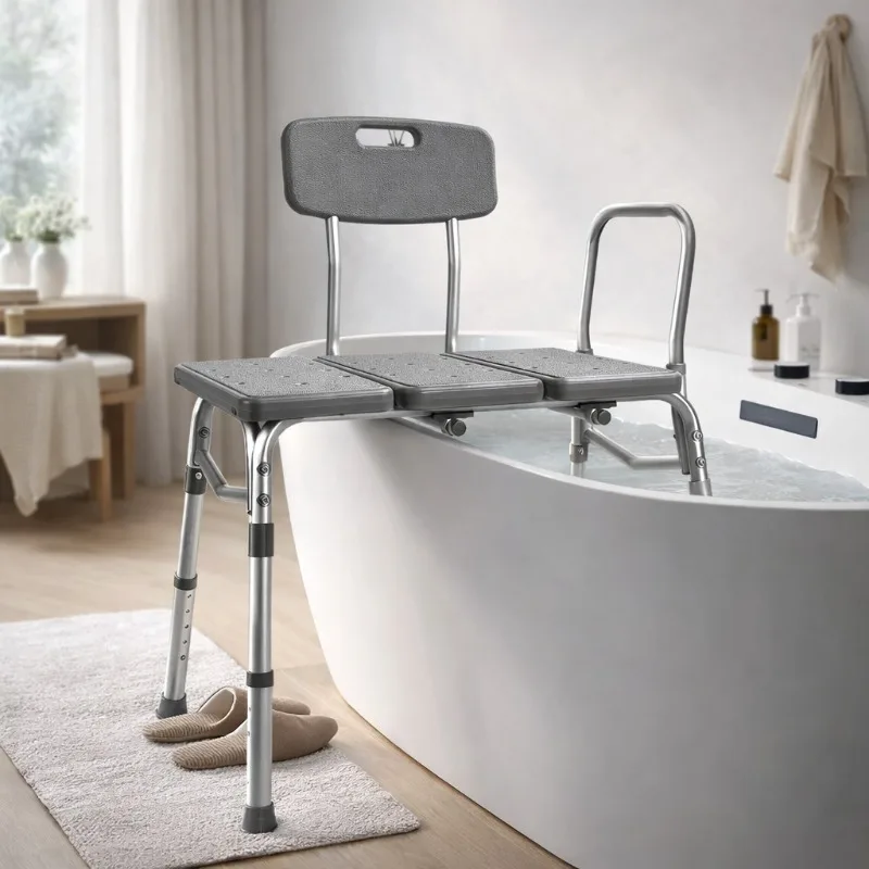 Non-Slip Aluminum Bath Stool, Height Adjustable Three-Piece Shower Seat for Seniors, Safe Bathtub Chair & Bathroom Bench