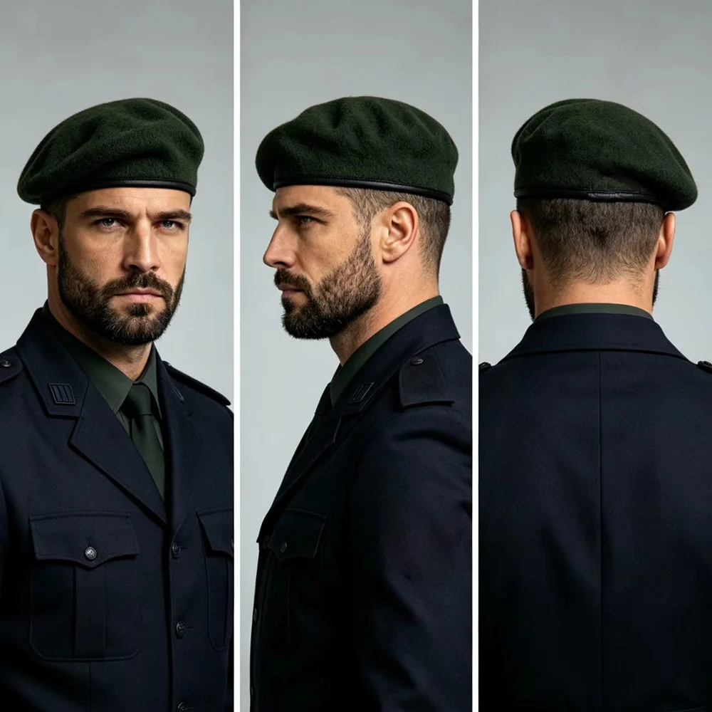 Unisex Wool Beret  Soldiers Beret Military Camping Guard Beret Cap With Ventilate Eyelet and Adjustable Binding