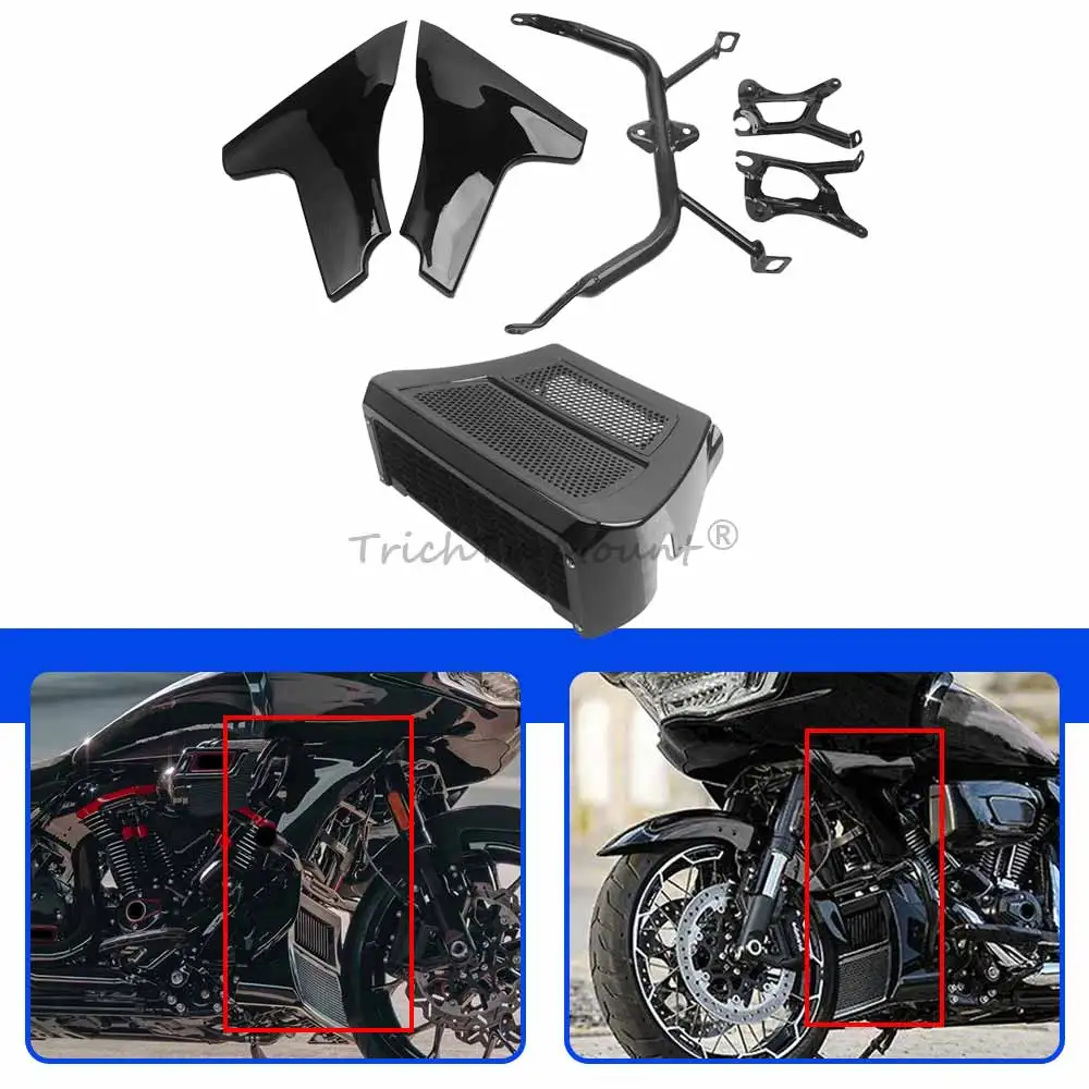 Motorcycle Side Fairing Spoilers Panel with Bracket and Radiator Chin Cover Kits For Harley Touring Road Street Glide CVO 2023+
