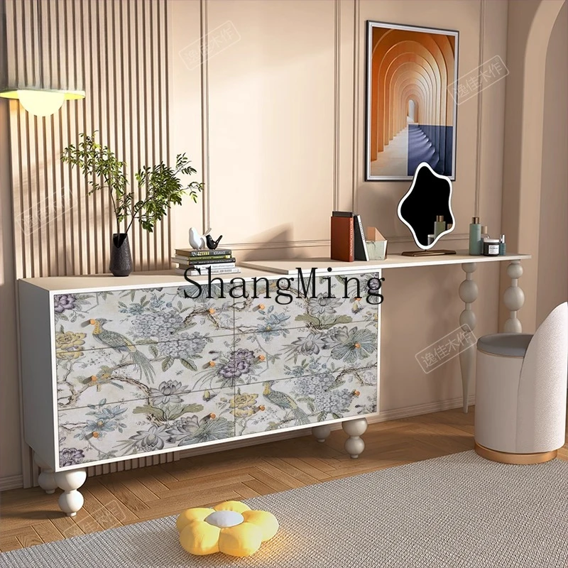 

CL retro solid wood dresser household bedroom bedside makeup table integrated against the wall storage chest