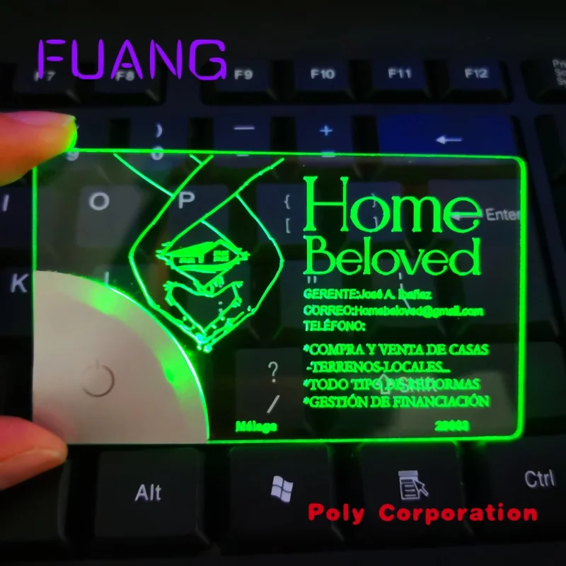 LINLI Custom Message Engraved Acrylic Business Card LED Glow Name Card Light Up Name Tag