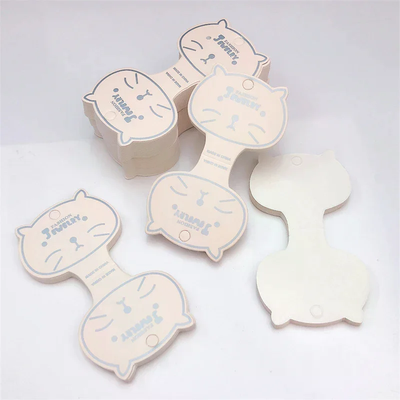 50pcs Cat Face Kraft Paper Packing Tag Cards Handmade Hair Jewelry Display Stamp