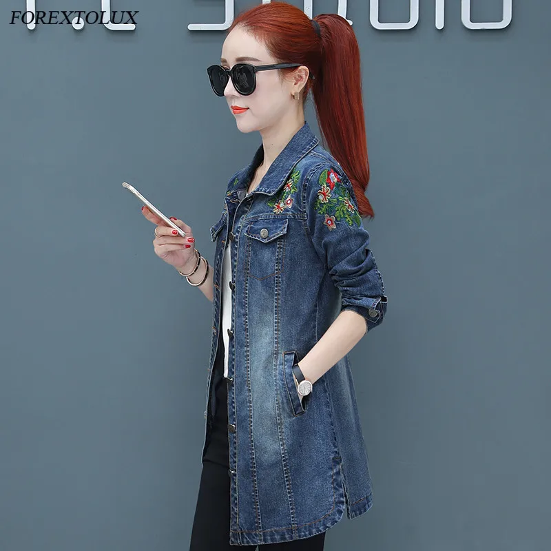 2025 New Flowers Embroidery Denim Jacket Loose Casual Letter Jeans Overcoat Button Pocket Outwear Female Clothing  Fall Women