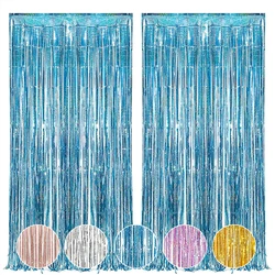 2Pack Blue Laser Metallic Folie Klatergoud Fringe Gordijn Achtergrond Verjaardag Bruiloft Vrijgezellenfeest Decoratie Volwassen Verjaardag