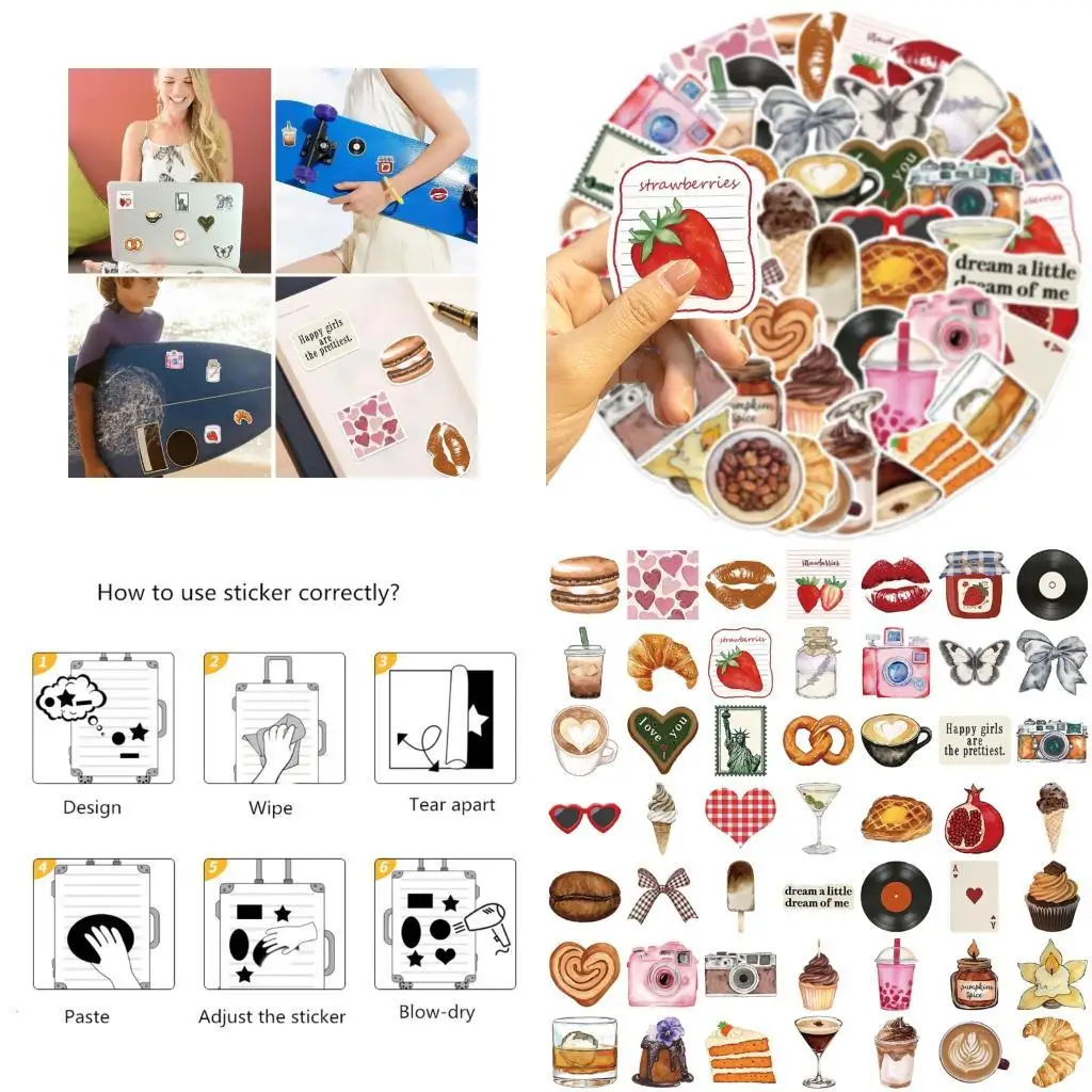 

96GE Computer Case Decoration 50Pcs Vintage Waterproof Stickers For Suitcase Customization Luggage Speaker Decal