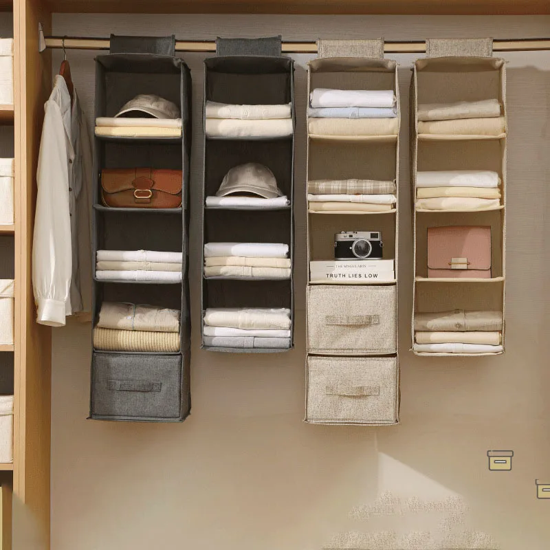 Baumwoll-Leinen Hängeaufbewahrungstasche im Schubladenstil, Kleiderschrank-Organizer, Kleider-Organizer, zusammenklappbares Hänge-Regal