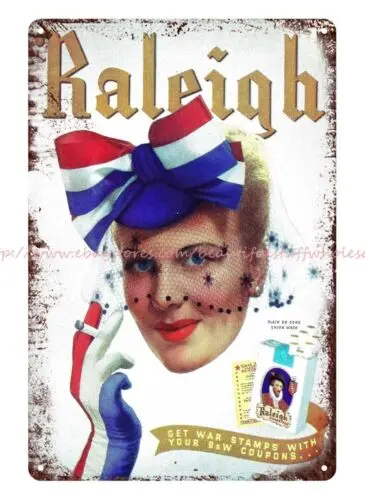 patriotic ww2 Raleigh cigarette ad metal tin sign unusual home decor