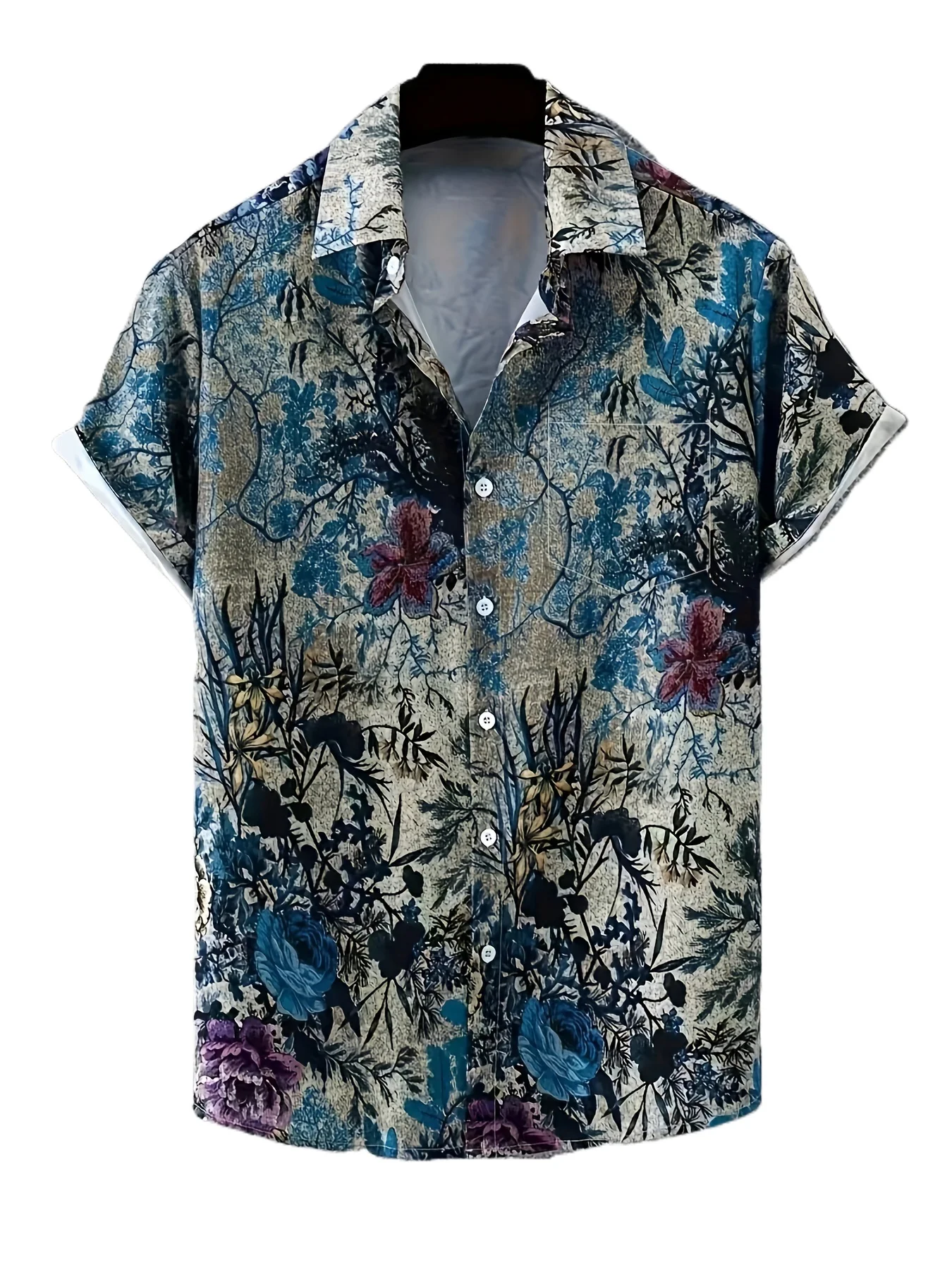 Summer New Short Sleeved Shirt Top for Men, Hawaii Vacation Multi-color Ink Pattern