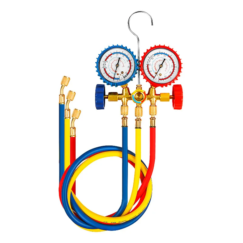 Air Conditioning Pressure Gauge Set For Freon Charging Fits With Hose And Hook 3 Way AC Diagnostic Manifold Gauge Set