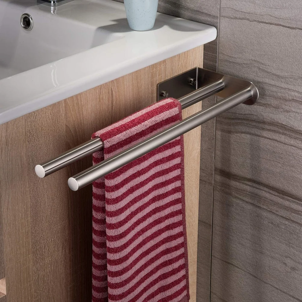 Bathroom Wall Mounted Towel Rack 304 Stainless Steel No Drill Installation Long Term Durability Brushed Finish