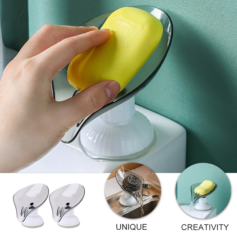 

2pcs Punch Free Soap Box Holder Plastic Material Bathroom Soap Storage Draining Organizer Compact Size